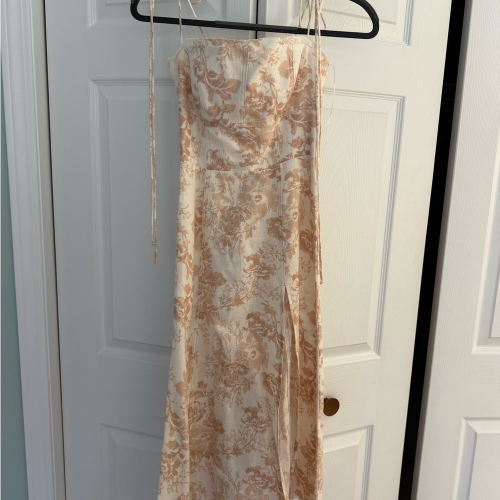 Reformation Cream and Tan Floral Dress